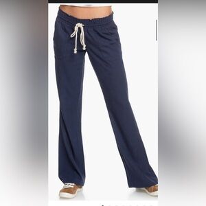 Roxy Navy Oceanside Pants Linen Blend